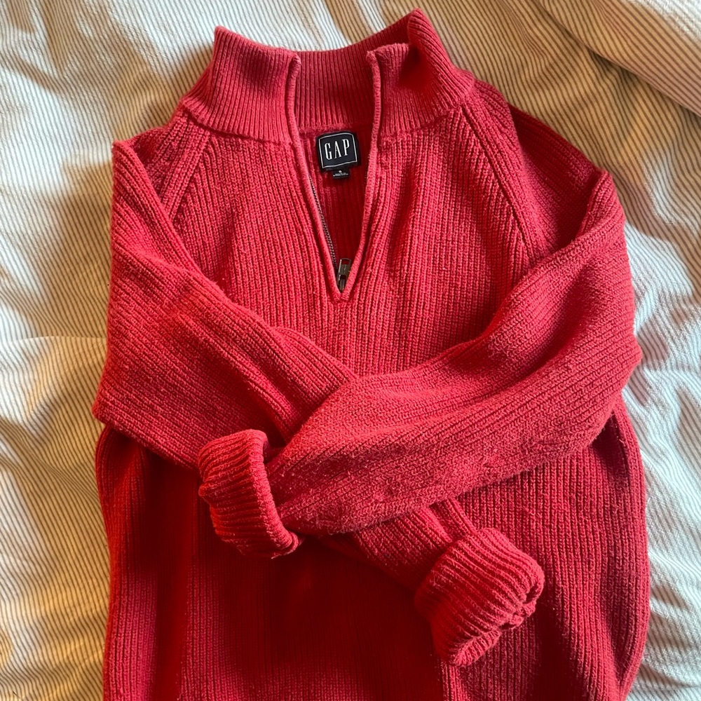 red vintage gap knit quarter zip sweater